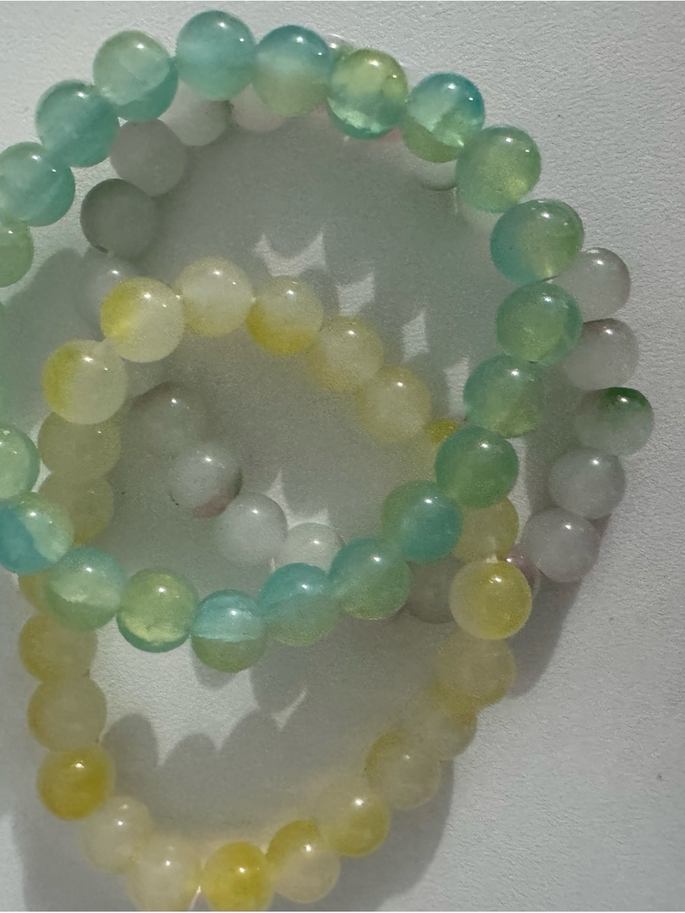 Crystal Bead Stretch Bracelet Set - Pastel Green & Yellow